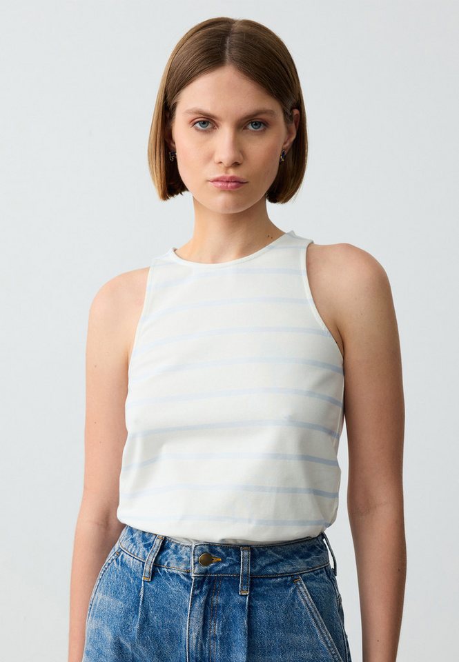 Jimmy Key Tanktop Ärmelloses Strick-Tanktop Mit Nullkragen Und Linienmuster von Jimmy Key