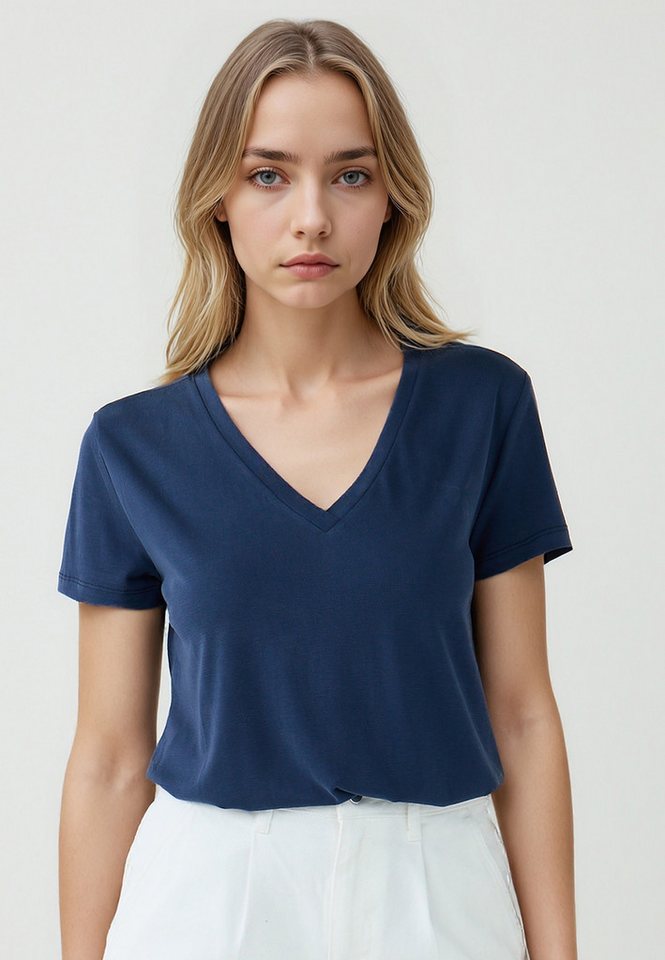 Jimmy Key V-Ausschnitt-Pullover Basic-T-Shirt mit gerader Passform und V-Ausschnitt und kurzen Ärmeln von Jimmy Key