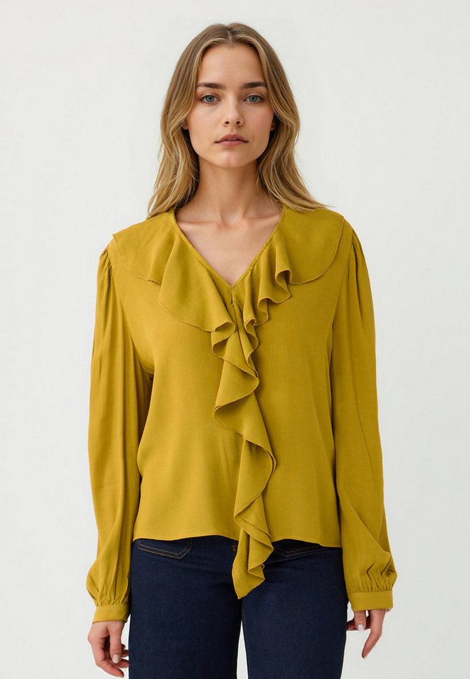 Jimmy Key V-Ausschnitt-Pullover Langärmelige Bluse mit V-Ausschnitt und Rüschenverzierung von Jimmy Key