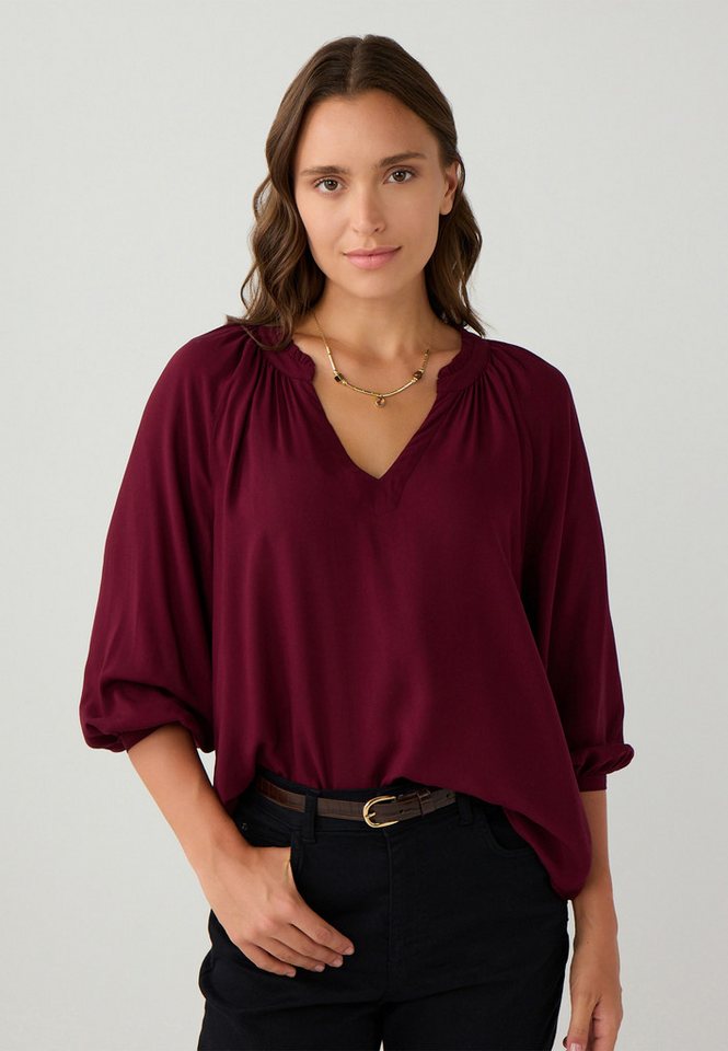 Jimmy Key V-Ausschnitt-Pullover Locker geschnittene gewebte Bluse in Burgunderrot mit V-Ausschnitt Jimmy Key V-Ausschnitt-Pullover Locker geschnittene gewebte Bluse in Burgunderrot mit V-Ausschnitt von Jimmy Key