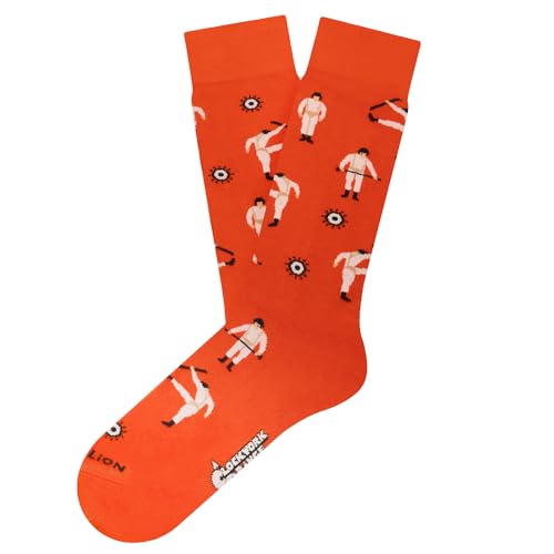 Jimmy Lion x Stanley Kubrick Socken aus gekämmter Baumwolle, Größen 36-40 | 41-46 in halber Schaft., Clockwork Orange Pattern - Orange, 41-46 von Jimmy Lion