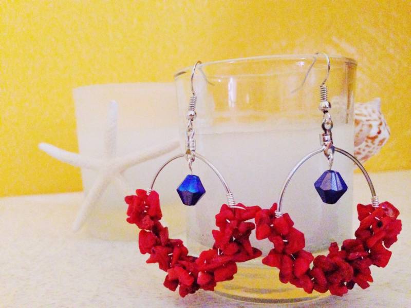 Rot Und Blau Silber Fertige Ohrringe, Hand Fertig, Hawaii Schmuck Rot Und Blau Silber Fertige Ohrringe, Hand Fertig, Hawaii Schmuck von JimmyCreationHawaii