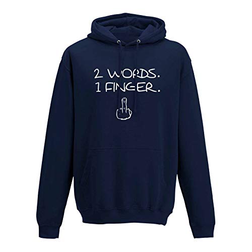 Hoodie 2 Words 1 Finger Mittelfinger Fuck Off You Anti 10 Farben Herren XS - 5XL Stinkefinger Kult schwarzer Humor dagegen, Größe:5XL, Farbe:Navy - Logo Weiss Hoodie 2 Words 1 Finger Mittelfinger Fuck Off You Anti 10 Farben Herren XS - 5XL Stinkefinger Kult schwarzer Humor dagegen, Größe:5XL, Farbe:Navy - Logo Weiss von Jimmys Textilfactory