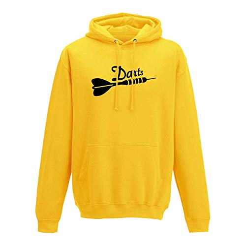 Hoodie Darts Pfeil Dartboard Sport Zielscheibe darten 10 Farben Herren XS - 5XL Steeldarts Bullseye Hobby Verein Dartsclub Kneipe Geschenk-Idee, Größe:2XL, Farbe:gelb - Logo schwarz von Jimmys Textilfactory