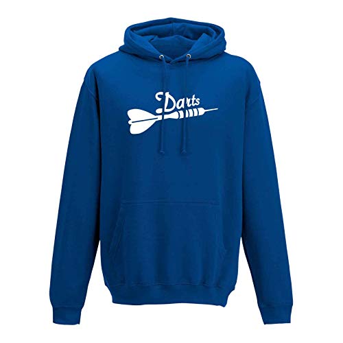 Hoodie Darts Pfeil Dartboard Sport Zielscheibe darten 10 Farben Herren XS - 5XL Steeldarts Bullseye Hobby Verein Dartsclub Kneipe Geschenk-Idee, Größe:L, Farbe:royalblau - Logo weiss von Jimmys Textilfactory