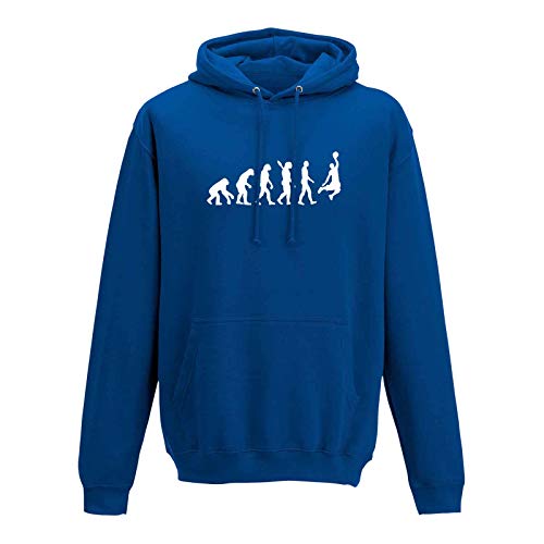 Hoodie Evolution Basketball Dunking Sport Jordan NBA 10 Farben Herren XS - 5XL DBB Alba Brose 46ers Olympia Bulls Celtics Spurs, Größe:L, Farbe:Royalblau - Logo Weiss von Jimmys Textilfactory