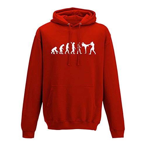 Hoodie Evolution Kickboxen Kampfsport Karate Boxen MMA 13 Farben Herren XS - 5XL Kampfkunst Muay Thai Jiu Jitsu Taekwondo Cage-Fight, Größenauswahl:3XL, Farbauswahl:rot - Logo weiss von Jimmys Textilfactory