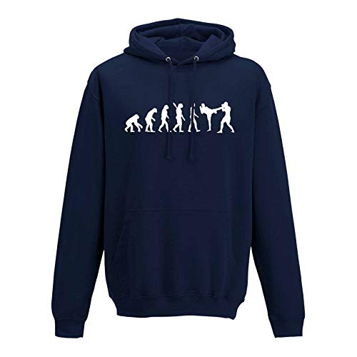 Hoodie Evolution Kickboxen Kampfsport Karate Boxen MMA 13 Farben Herren XS - 5XL Kampfkunst Muay Thai Jiu Jitsu Taekwondo Cage-Fight, Größenauswahl:M, Farbauswahl:navy - Logo weiss von Jimmys Textilfactory