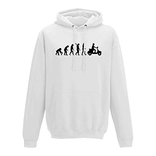 Hoodie Evolution Mofa Roller Scooter Motorroller 10 Farben Herren XS-5XL Moped Lambretta Mokick-Roller Cityflitzer Tuning Custom, Größe:M, Farbe:Weiss - Logo schwarz von Jimmys Textilfactory