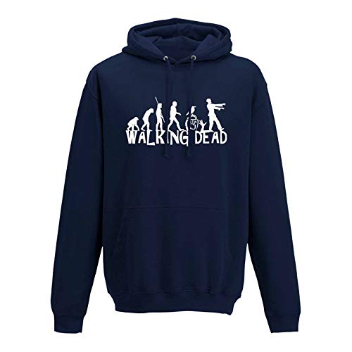 Hoodie Evolution Walking Dead TWD Zombie Rick Lori Fox 10 Farben Herren XS - 5XL Comic Adaption Serie Film Movie Apokalypse Survival, Größe:M, Farbe:Navy - Logo Weiss von Jimmys Textilfactory