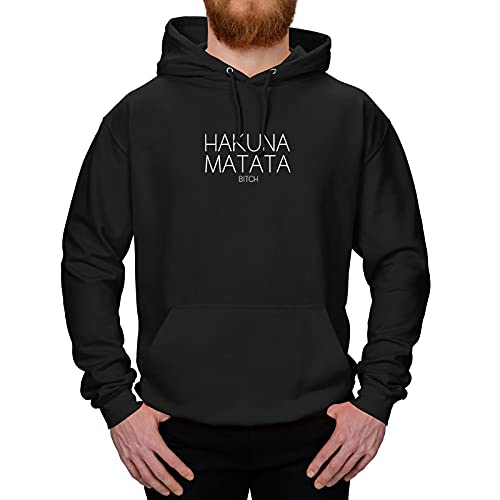 Jimmys Textilfactory Hoodie Hakuna Matata Bitch König der Löwen Timon Pumba Circle 10 Farben XS-5XL Life Elton John Afrika Hakuna Matata nutze den Tag Film, Farbe:schwarz - Logo Weiss, Größe:S von Jimmys Textilfactory