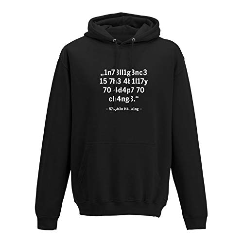 Hoodie Intelligence Leetspeak Stephen Hawking Fun-Shirt 10 Farben Herren XS-5XL Chat 1337 Zitat Meme lustige Sprüche Geschenk, Größe:XL, Farbe:schwarz - Logo Weiss von Jimmys Textilfactory