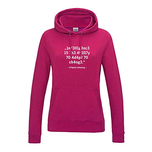 Jimmys Textilfactory Hoodie Intelligence Leetspeak Stephen Hawking Fun-Shirt 12 Farben Damen XS-2XL Chat 1337 Zitat Meme lustige Sprüche Geschenk, Größe:L, Farbe:pink - Logo Weiss von Jimmys Textilfactory