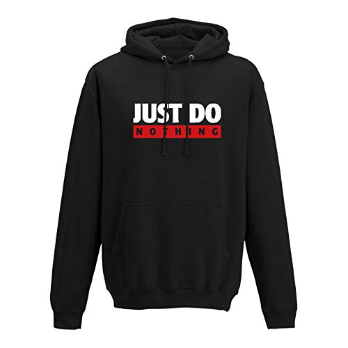 Jimmys Textilfactory Hoodie Just Do Nothing faul Athletics Sport Fun-Shirt 10 Farben Herren XS - 5XL Parodie Lazy Humor Spass lustige Sprüche feiern Party, Größe:M, Farbe:schwarz - Logo Weiss von Jimmys Textilfactory