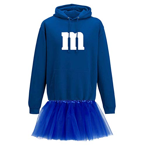 Jimmys Textilfactory Hoodie M&M Karneval Kostüm Set mit Tütü XS-5XL Herren Verkleidung Tütü Gruppenkostüm Partner Familie Fasching, Gr.:2XL, Farbauswahl:Royalblau - Logo Weiss (+Tütü Royalblau) von Jimmys Textilfactory