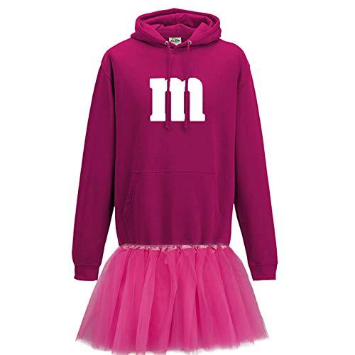 Jimmys Textilfactory Hoodie M&M Karneval Kostüm Set mit Tütü XS-5XL Herren Verkleidung Tütü Gruppenkostüm Partner Familie Fasching, Größe:2XL, Farbe:pink - Logo Weiss (+Tütü pink) von Jimmys Textilfactory