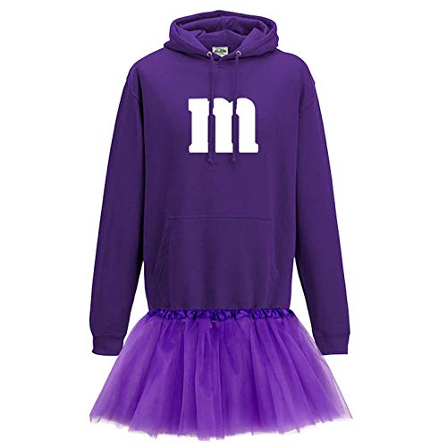 Jimmys Textilfactory Hoodie M&M Karneval Kostüm Set mit Tütü XS-5XL Herren Verkleidung Tütü Gruppenkostüm Partner Familie Fasching, Größe:XL, Farbe:lila - Logo Weiss (+Tütü lila) von Jimmys Textilfactory