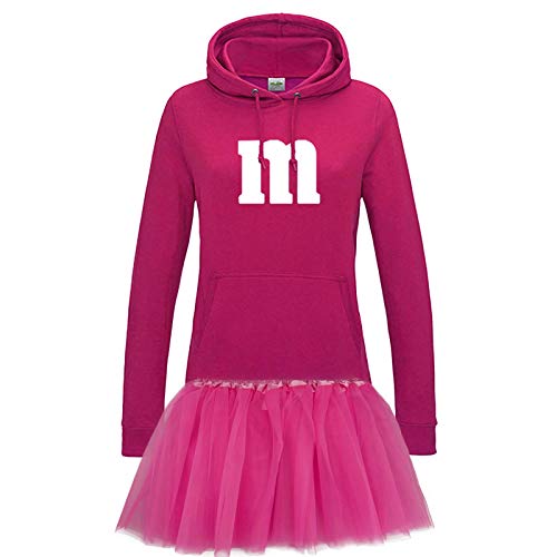 Hoodie M&M + Tüllrock Karneval Gruppenkostüm Schokolinse 9 Farben Damen XS-2XL Mundm Fans Tanzgruppe Fasching Verkleidung Rosenmontag, Größe:2XL, Farbe:pink - Logo weiss (+Tütü pink) von Jimmys Textilfactory