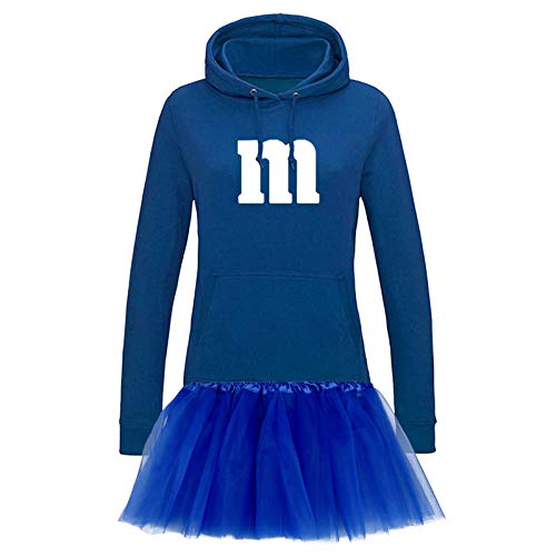 Hoodie M&M + Tüllrock Karneval Gruppenkostüm Schokolinse 9 Farben Damen XS-2XL Mundm Fans Tanzgruppe Fasching Verkleidung Rosenmontag, Größe:2XL, Farbe:royalblau - Logo weiss (+Tütü royalblau) von Jimmys Textilfactory