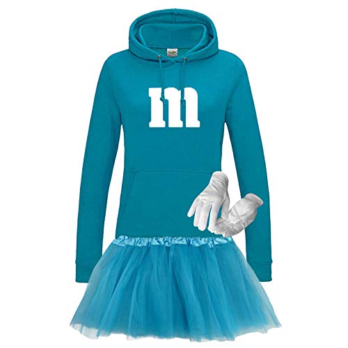 Hoodie M&M + Tüllrock Karneval Gruppenkostüm Schokolinse 9 Farben Damen XS-2XL Mundm Tanzgruppe Fasching Verkleidung Rosenmontag, Gr.:2XL, Farbe:türkis - Logo weiss (+Handschuhe weiss/Tütü türkis) Hoodie M&M + Tüllrock Karneval Gruppenkostüm Schokolinse 9 Farben Damen XS-2XL Mundm Tanzgruppe Fasching Verkleidung Rosenmontag, Gr.:2XL, Farbe:türkis - Logo weiss (+Handschuhe weiss/Tütü türkis) von Jimmys Textilfactory