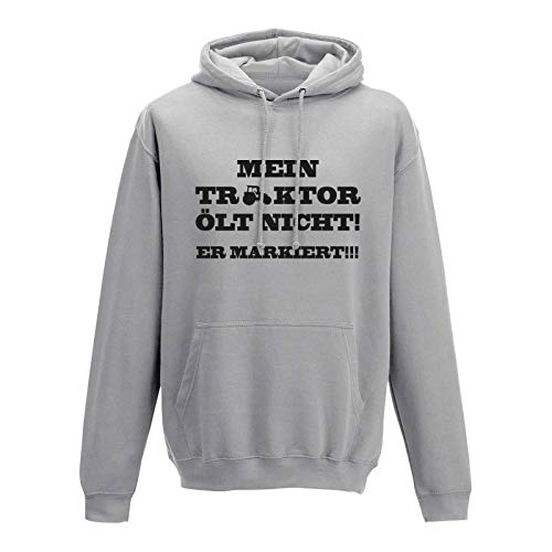 Jimmys Textilfactory Hoodie Mein Traktor ölt Nicht er markiert Karneval Bauer 10 Farben Men XS - 5XL Trecker Zugmaschine Landwirtschaft Fun-Shirt Sprüche, Größe:3XL, Farbe:grau - Logo schwarz von Jimmys Textilfactory