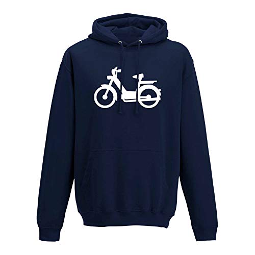 Jimmys Textilfactory Hoodie Mofa Herkules Simson Vespa Roller Motorroller 10 Farben Herren XS-5XL Töffli Scooter Moped Lambretta Mokick-Roller Cityflitzer, Größe:3XL, Farbe:Navy - Logo Weiss von Jimmys Textilfactory