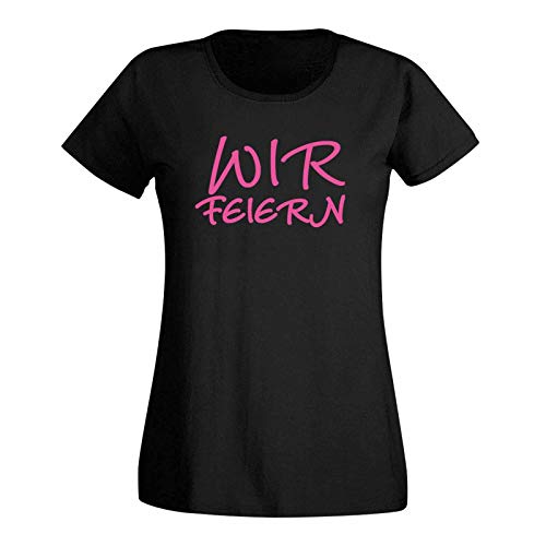 JGA Shirt Ich heirate Wir feiern Hochzeit Party Feier 24 Farben Damen XS - 3XL Braut Junggesellenabschied Abschiedsfeier Hangover, Größe:L, Farbe:schwarz - Logo Brautjungfern pink von Jimmys Textilfactory