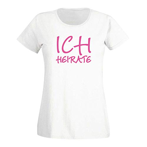 JGA Shirt Ich heirate Wir feiern Hochzeit Party Feier 24 Farben Damen XS - 3XL Braut Junggesellenabschied Abschiedsfeier Hangover, Größe:M, Farbe:Weiss - Logo Braut pink von Jimmys Textilfactory