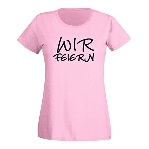 JGA Shirt Ich heirate Wir feiern Hochzeit Party Feier 24 Farben Damen XS - 3XL Braut Junggesellenabschied Abschiedsfeier Hangover, Größe:M, Farbe:rosa - Logo Brautjungfern schwarz von Jimmys Textilfactory