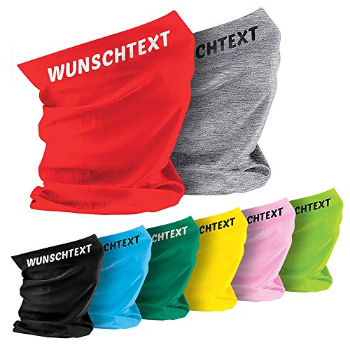 Jimmys Textilfactory Halstuch mit Wunschname Wunschtext Schlauchschal Bandana Sport Motorrad 27 Farben Gesichtsmaske Loop Stirnband Kopftuch Mütze, Farbe: schwarz von Jimmys Textilfactory