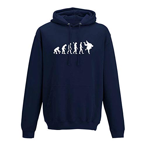 Jimmys Textilfactory Hoodie Evolution Judo Kampfsport Wurf Judoka Anzug 10 Farben Herren XS - 5XL Keikogi Judo-Gi Judo-Anzug Kyu Kampfkunst Jiu Jitsu Karate, Größe: L, Farbe: navy - Logo weiss von Jimmys Textilfactory