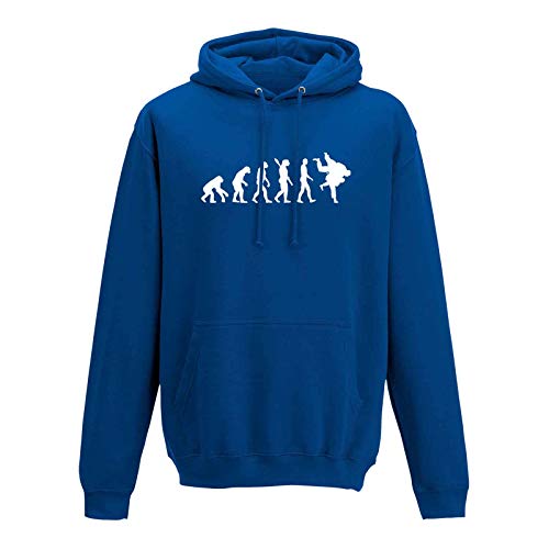 Jimmys Textilfactory Hoodie Evolution Judo Kampfsport Wurf Judoka Anzug 10 Farben Herren XS - 5XL Keikogi Judo-Gi Judo-Anzug Kyu Kampfkunst Jiu Jitsu Karate, Größe: XL, Farbe: royalblau - Logo weiss von Jimmys Textilfactory