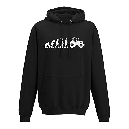 Jimmys Textilfactory Hoodie Evolution Traktor Trecker Bauer Landwirt Fun 10 Farben Herren XS - 5XL Zugmaschine Landwirtschaft Acker Feld Anbau, Größe:5XL, Farbe:schwarz - Logo Weiss von Jimmys Textilfactory