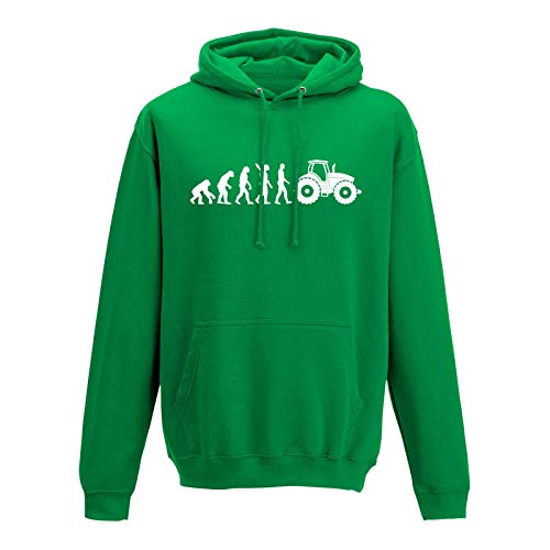 Jimmys Textilfactory Hoodie Evolution Traktor Trecker Bauer Landwirt Fun 10 Farben Herren XS - 5XL Zugmaschine Landwirtschaft Acker Feld Anbau, Größe:S, Farbe:grün - Logo Weiss von Jimmys Textilfactory