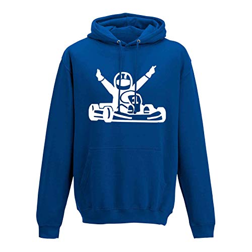 Jimmys Textilfactory Hoodie Kartfahrer Siegerpose Gokart Karting Rennsport 10 Farben Herren XS - 5XL Leihkart Kartbahn Rennfahrer Vortex Rotax IAME X30 OK, Größe:L, Farbe:Royalblau - Logo Weiss von Jimmys Textilfactory