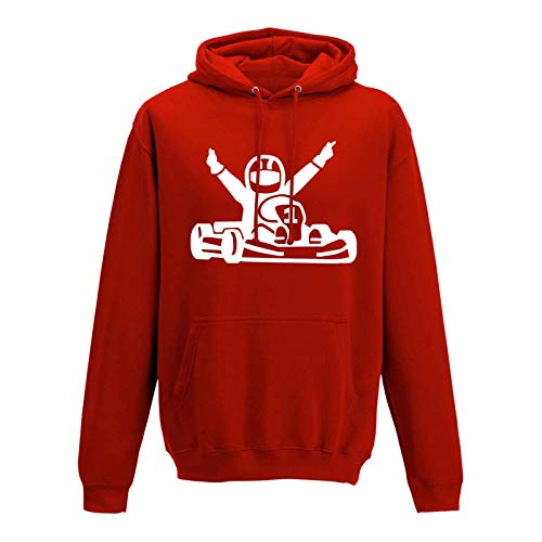 Jimmys Textilfactory Hoodie Kartfahrer Siegerpose Gokart Karting Rennsport 10 Farben Herren XS - 5XL Leihkart Kartbahn Rennfahrer Vortex Rotax IAME X30 OK, Größe:S, Farbe:rot - Logo Weiss von Jimmys Textilfactory