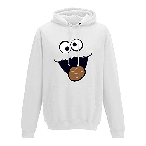 Jimmys Textilfactory Hoodie Krümelmonster Kekse Karneval Fasching Kostüm Sesamstraße Herren XS - 5XL Verkleidung Gruppen-Kostüm Rosenmontag Party Feier, Größe:2XL, Farbe:Weiss von Jimmys Textilfactory