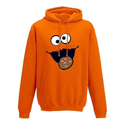 Jimmys Textilfactory Hoodie Krümelmonster Kekse Karneval Fasching Kostüm Sesamstraße Herren XS - 5XL Verkleidung Gruppen-Kostüm Rosenmontag Party Feier, Größe:M, Farbe:orange von Jimmys Textilfactory