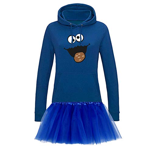 Jimmys Textilfactory Hoodie Krümelmonster mit Keks Kostüm Set + Tütü Tüllrock Karneval Damen XS - 2XL Fasching Verkleidung Gruppen Rosenmontag Sesamstraße, Größenauswahl:XS, Setauswahl:Standard Set von Jimmys Textilfactory