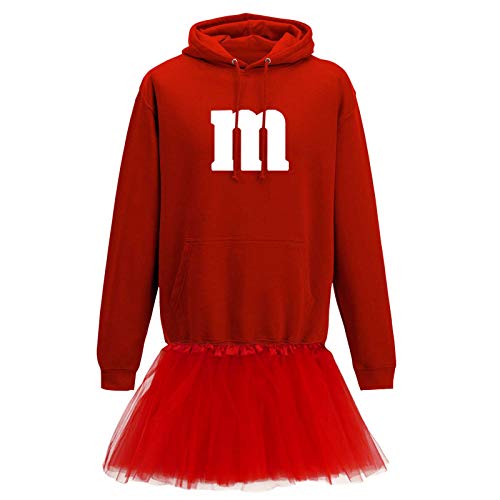 Jimmys Textilfactory Hoodie M&M Karneval Kostüm Set mit Tütü XS-5XL Herren Verkleidung Tütü Gruppenkostüm Partner Familie Fasching, Größe:2XL, Farbe:rot - Logo Weiss (+Tütü rot) von Jimmys Textilfactory