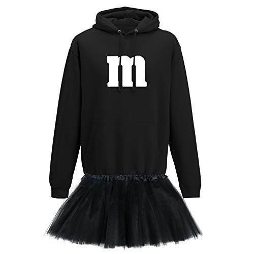 Jimmys Textilfactory Hoodie M&M Karneval Kostüm Set mit Tütü XS-5XL Herren Verkleidung Tütü Gruppenkostüm Partner Familie Fasching, Größe:3XL, Farbauswahl:schwarz - Logo Weiss (+Tütü schwarz) von Jimmys Textilfactory