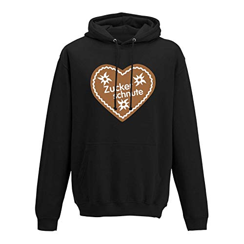 Jimmys Textilfactory Hoodie Oktoberfest Herz Zuckerschnute Wiesn München 13 Farben Herren XS - 5XL Lebkuchen Tracht Kostüm Festzelt O'zapft Dirndel, Größe: 4XL, Farbe: schwarz/Jet Black von Jimmys Textilfactory