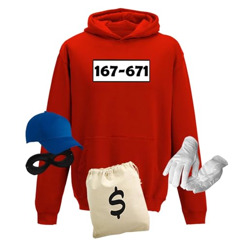 Jimmys Textilfactory Hoodie Panzerknacker Karneval Kostüm Set Wunschnummer 98-152 Kinder Verkleidung Fasching Rosenmontag, Größe:116 - S, Set: Deluxe+, Logo: Standard-Nr von Jimmys Textilfactory