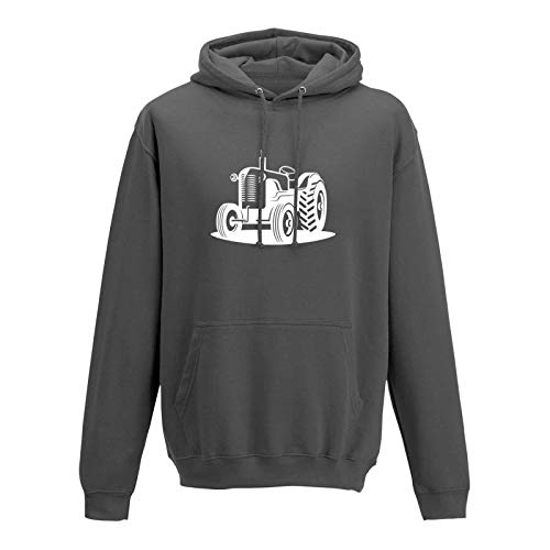 Jimmys Textilfactory Hoodie Traktor Oldtimer Trecker Landmaschinen Bauer 10 Farben Herren XS - 5XL Claas Fendt Deutz Landwirtschaft Landtechnik Unimog, Größe:XL, Farbe:dunkelgrau - Logo Weiss von Jimmys Textilfactory