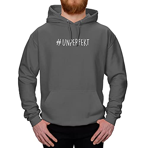 Jimmys Textilfactory Hoodie #unperfekt Perfektionismus Authentizität Echtheit normal 10 Farben XS-5XL Selbstbestimmung Ausdruck Selbstsicherheit, Farbe:dunkelgrau - Logo Weiss, Größe:3XL von Jimmys Textilfactory