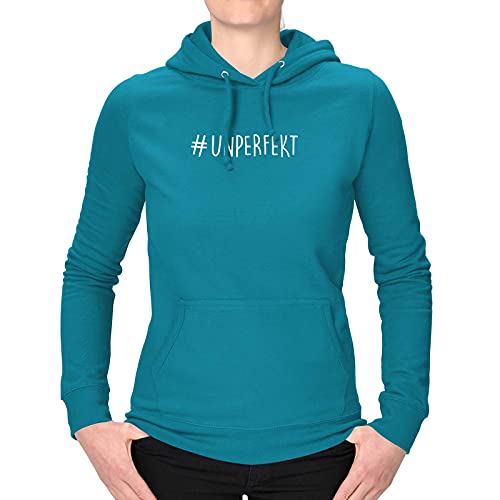 Jimmys Textilfactory Hoodie #unperfekt Perfektionismus Authentizität Echtheit normal 12 Farben XS-3XL Selbstbestimmung Ausdruck Selbstsicherheit, Farbe:Azure/türkis - Logo Weiss, Größe:XL von Jimmys Textilfactory