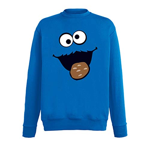 Jimmys Textilfactory Sweatshirt Krümelmonster mit Keks Karneval Kostüm Sesamstraße Damen XS - 2XL Gruppen-Kostüm Rosenmontag Party Feier, Größe:2XL, Farbe:Royalblau von Jimmys Textilfactory