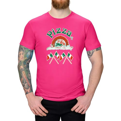 Jimmys Textilfactory T-Shirt Pizzeria Pizza-Lovers Karneval Fun-Shirt Party 13 Farben Herren XS - 5XL Fasching Verkleidung Italien Pizzabäcker lustig kreativ, Größe: 5XL, Farbe: pink von Jimmys Textilfactory