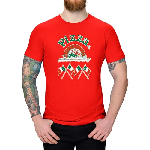 Jimmys Textilfactory T-Shirt Pizzeria Pizza-Lovers Karneval Fun-Shirt Party 13 Farben Herren XS - 5XL Fasching Verkleidung Italien Pizzabäcker lustig kreativ, Größe: S, Farbe: rot von Jimmys Textilfactory