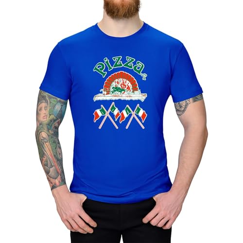 Jimmys Textilfactory T-Shirt Pizzeria Pizza-Lovers Karneval Fun-Shirt Party 13 Farben Herren XS - 5XL Fasching Verkleidung Italien Pizzabäcker lustig kreativ, Größe: XL, Farbe: Royalblau von Jimmys Textilfactory